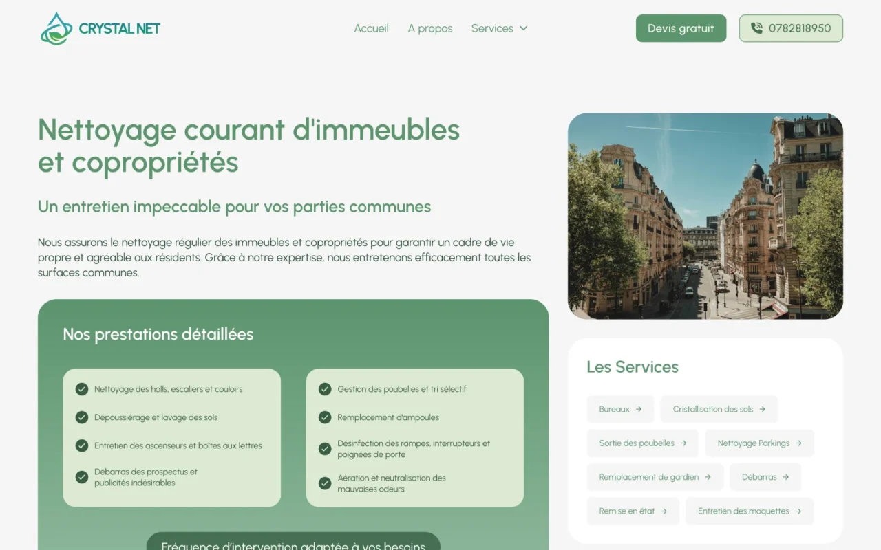 Page Nettoyage d'immeubles et copropriétés du site Crystal-Net