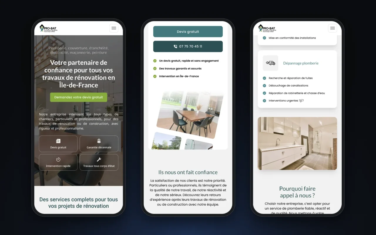 Version mobile du site Pro-Bat
